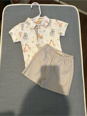 Neutral Safari Print Polo & Shorts Matching Set for Kids